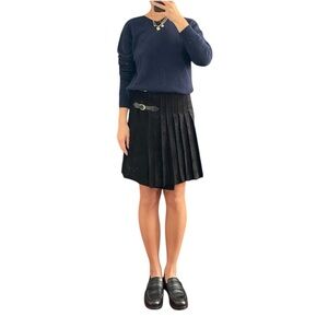 Erez Levy Suede Buckled Black Pleated Skirt Size US 6